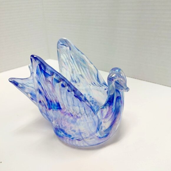 Chalet - Rossi Blue Carnival Irradato Glass Bomboniere Whimsey Handmade Canada - Picture 1 of 9